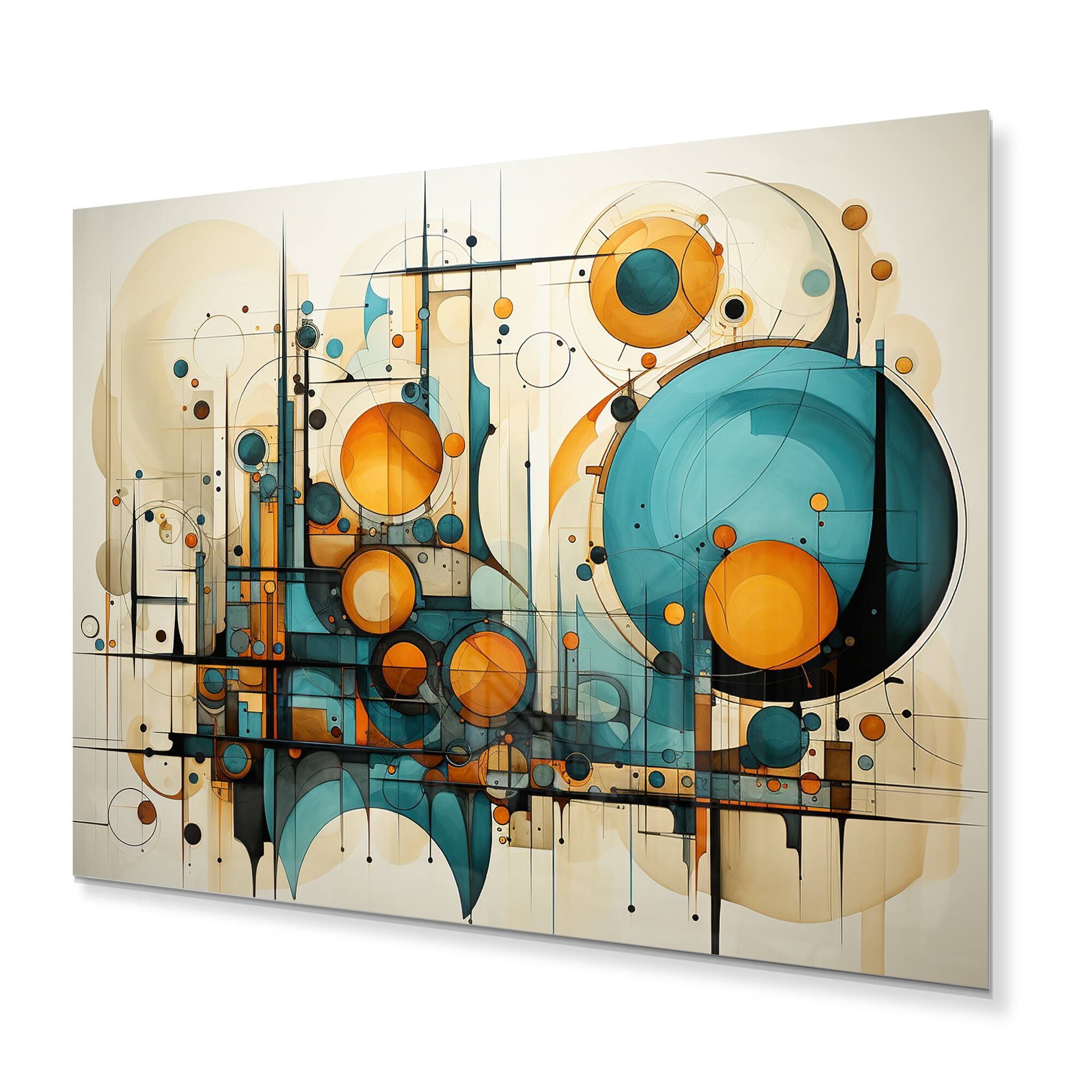 Designart "Teal Yellow Abstract Fractal Collage Melodies I" Modern